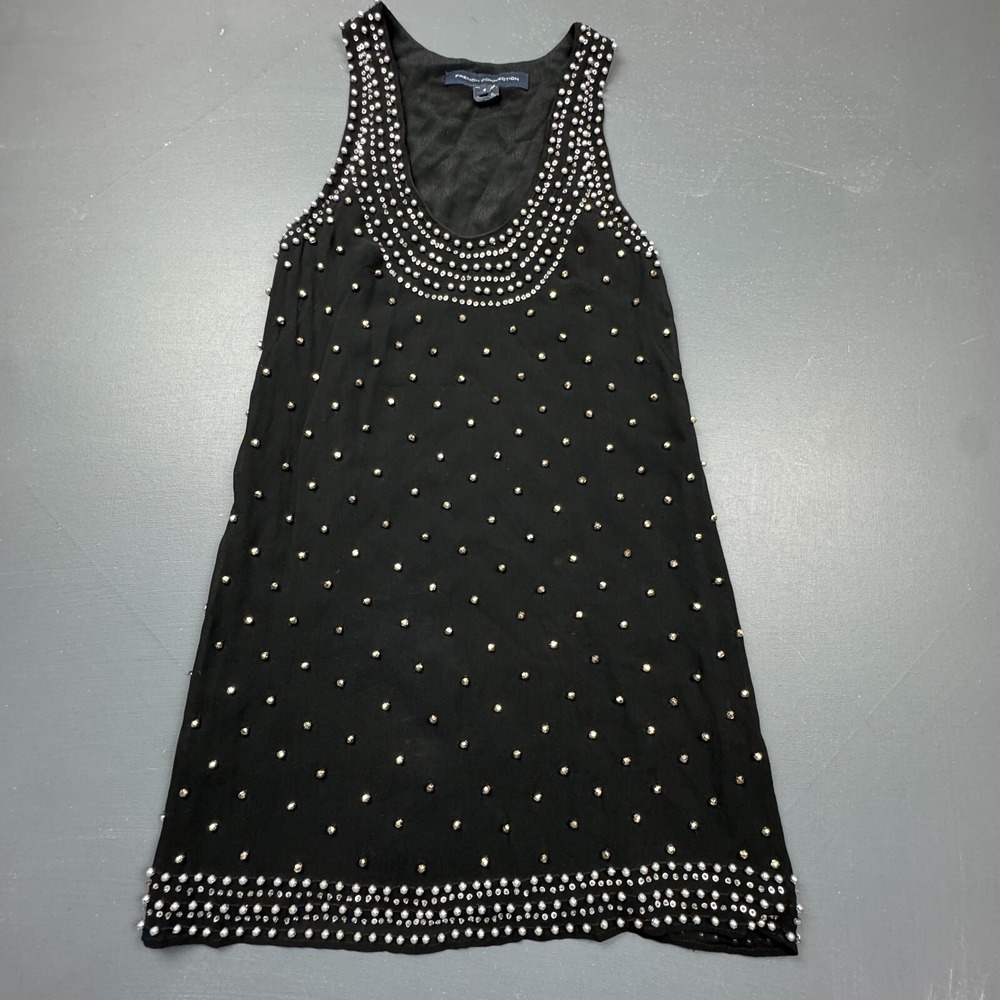 French Connection Women's Size 4 Black Tank Dress Beaded Sleeveless Embellished